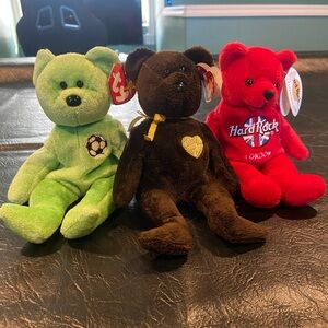 Ty Beanie Baby Bears - Green, Brown, Red Bears